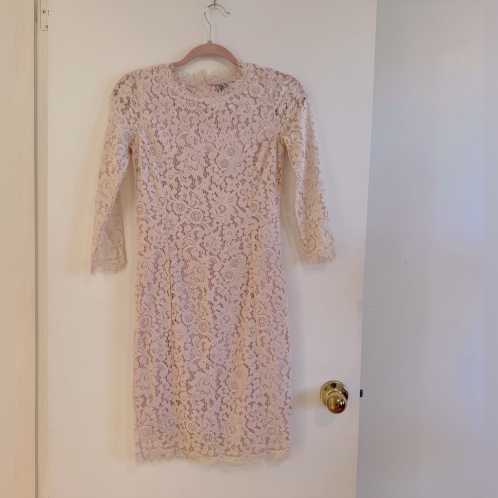 H&M women light pink lace dress, long sleeve, pencil, knee length, size XS,NWOT